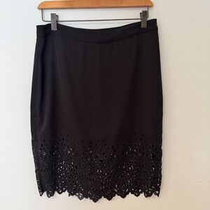 Tildon Womens Black Laser Cut Scallop Hem Mini Skirt Size 6 Minimal Chic